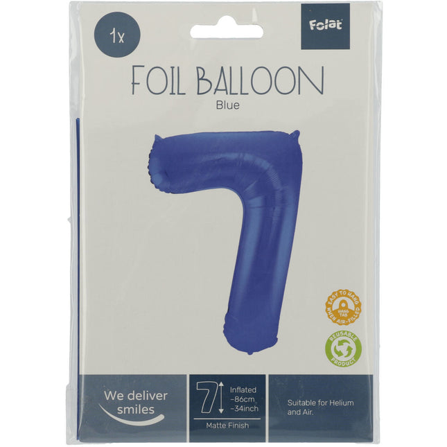 Folienballon Figur 7 Matt Blau XL 86cm leer