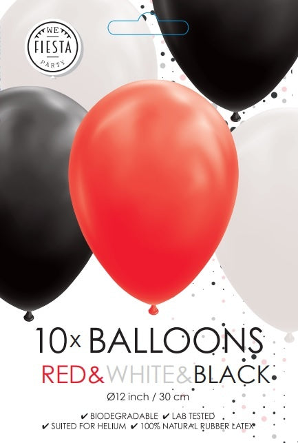 Rot Weiß Schwarz Luftballons 30cm 10Stück