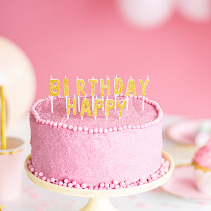 Kerzen Happy Birthday Gold 2,5cm 13Stück
