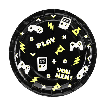 Gaming Party Teller Schwarz Gelb 23cm 6Stk.