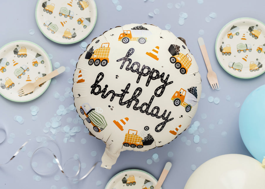 Happy Birthday Heliumballon Baufahrzeuge Leer 45cm