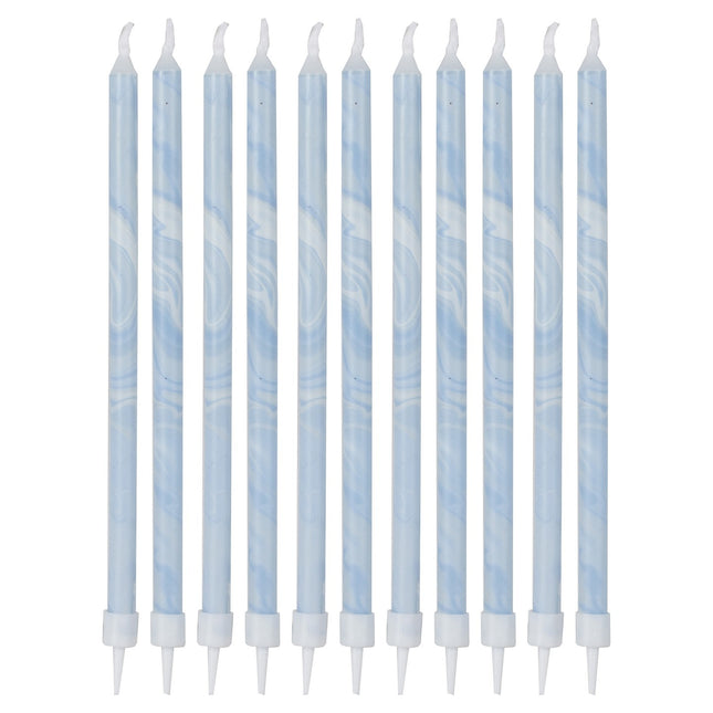 Blaue Kerzen Marmor 18cm 12Stück