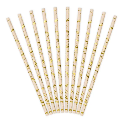 Papierstrohhalme Rosa Gold 19,5cm 10 Stk.