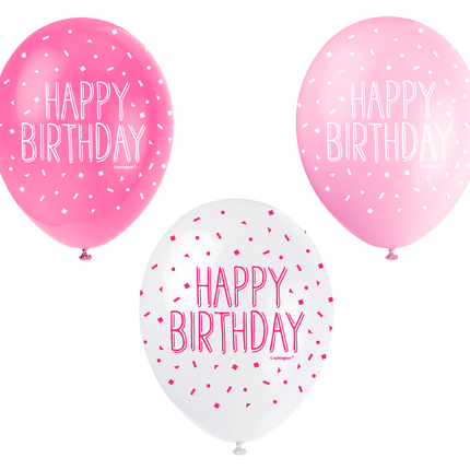 Luftballons Happy Birthday Konfetti Rosa 30cm 5Stück