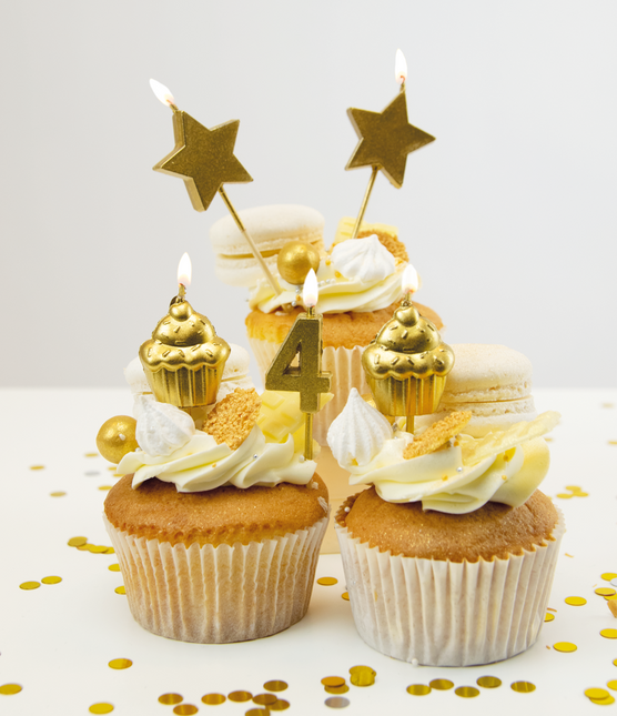 Kerzen 4 Jahre Cupcake Gold 17,5cm