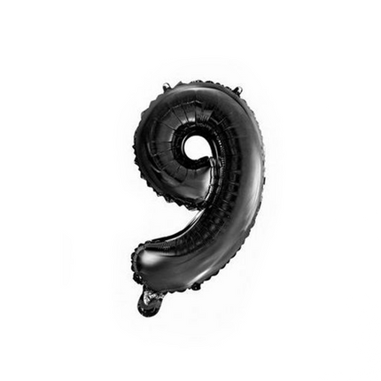 Folienballon Figur 9 Schwarz 41cm mit Strohhalm