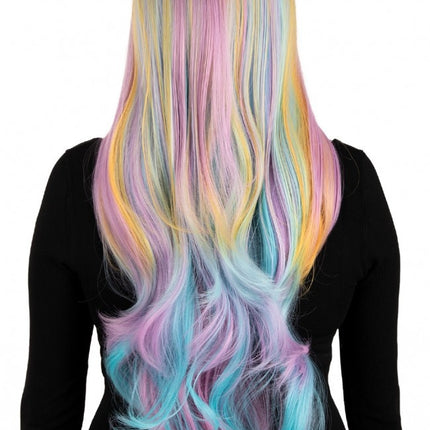 Perücke Selena Lang Mit Locken Pastell Regenbogen
