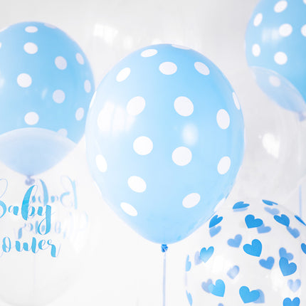 Hellblaue Ballons Weiße Punkte 30cm 6Stk