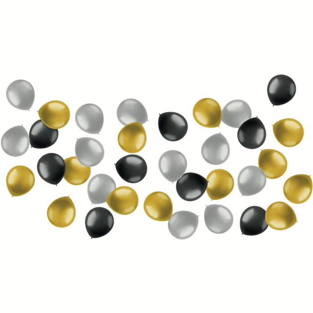 Farbige Ballons Schwarz Gold Silber Metallisch 13cm 50Stk