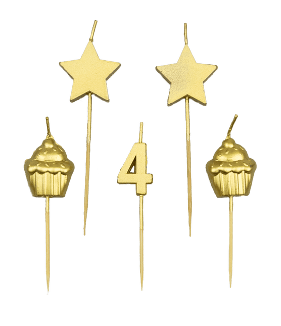 Kerzen 4 Jahre Cupcake Gold 17,5cm