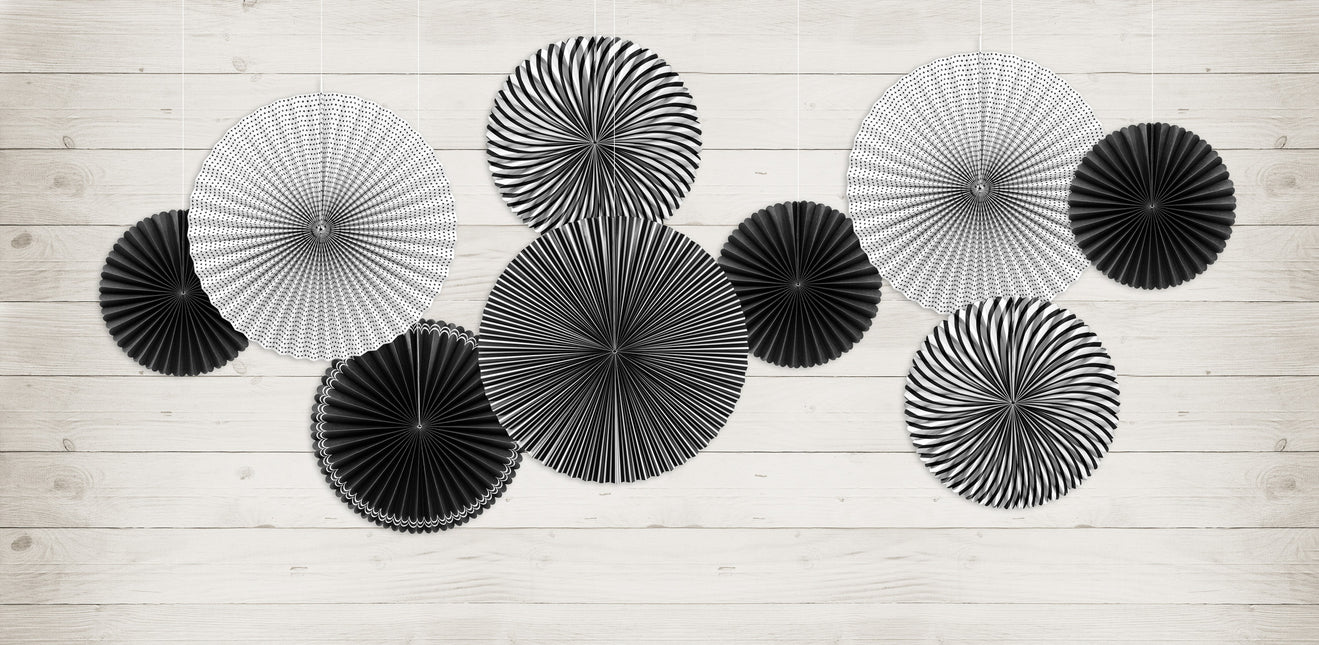 Papierfächer Schwarz Weiß Set 25-40cm 5 Stück