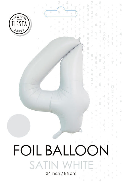 Weißer Figurenballon 4 Jahre Glanz 86cm