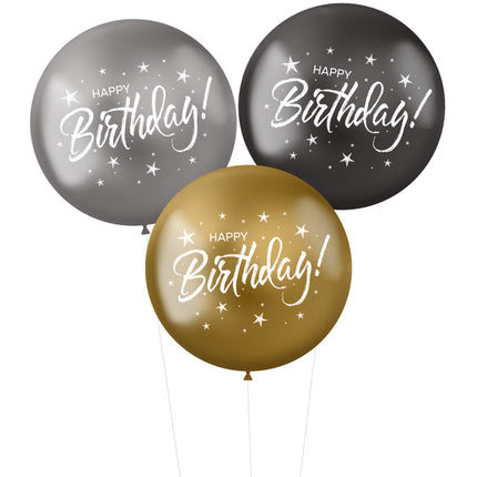 Ballons Happy Birthday Schwarz Silber Gold 48cm 3Stück
