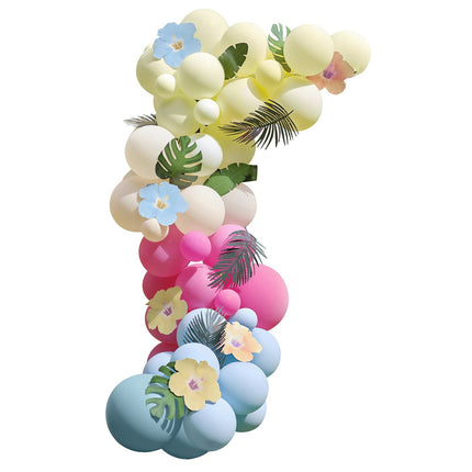 Bunte Ballonbögen mit Blättern und Blumen