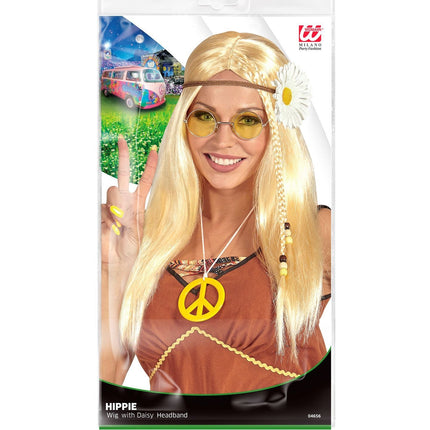 Hippie 60S Perücke Blond mit Daisy Haarband