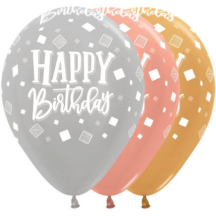 Ballons Happy Birthday Squares Metallic Mix 30cm 25Stk