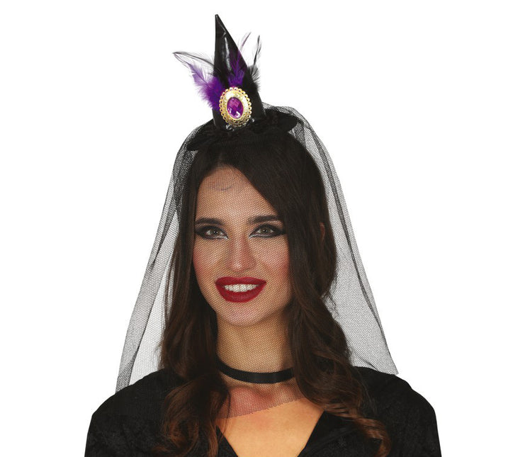 Halloween Tiara Hexenhut Schleier