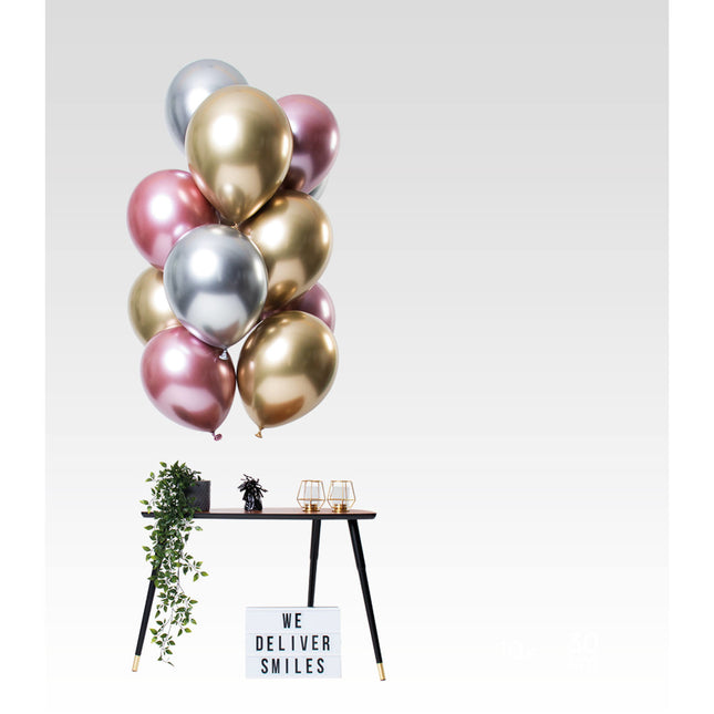 Silberne, goldene und rosafarbene Ballons Mix Chrom 33cm 12 Stk.