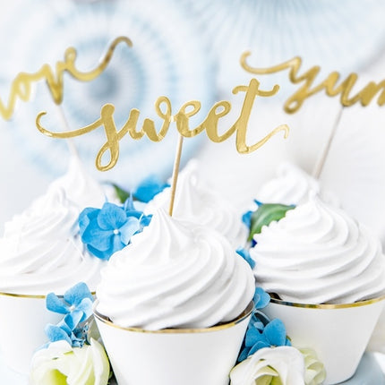 Cupcake Toppers Gold Sweet Love Yum 13cm 6 Stk.