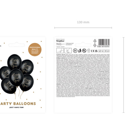 Schwarze Frohes Neues Jahr Ballons 30cm 6Stück