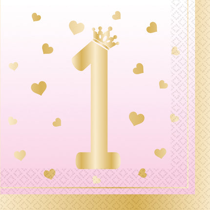 Geburtstagsservietten 1 Jahr Rosa 33cm 16Stück