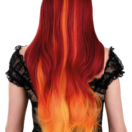 Perücke Selena Lang Mit Locken Rot Und Orange