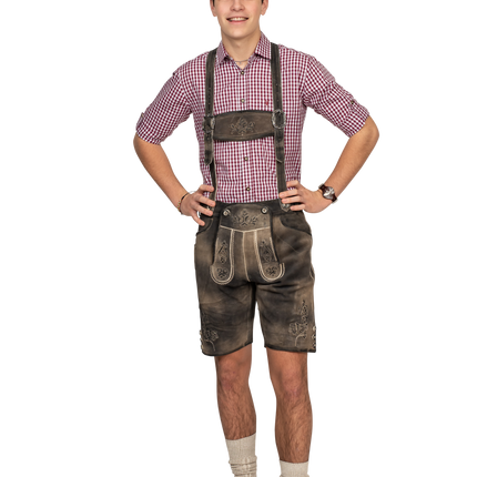 Lederhose Braun Herren Short mit Beinknöpfen