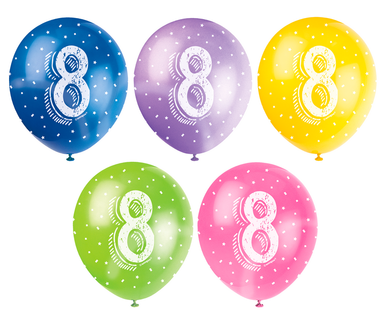 Ballons 8 Jahre Konfetti 30cm 5Stück