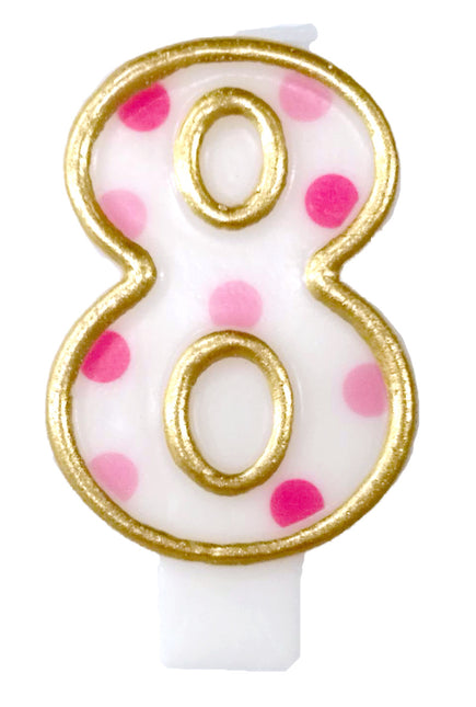 Kerze 8 Jahre Rosa Punkte 8,5cm