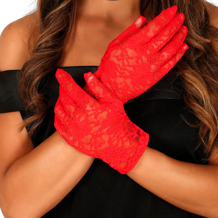Rote Handschuhe Spitze 22cm