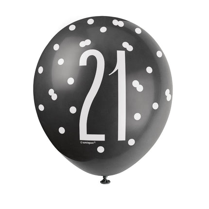 Ballons 21 Jahre Dots Schwarz 30cm 6Stück