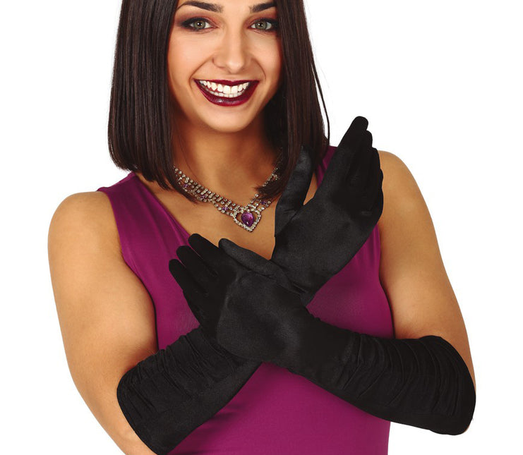 Halloween Handschuhe Samt Schwarz 45cm