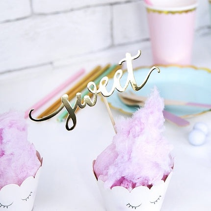 Cupcake Toppers Gold Sweet Love Yum 13cm 6 Stk.