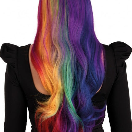 Perücke Selena Lang Mit Locken Regenbogen Zwei Seiten
