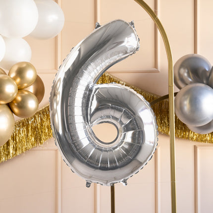 6 Jahre Figur Ballon Silber Leer 72cm