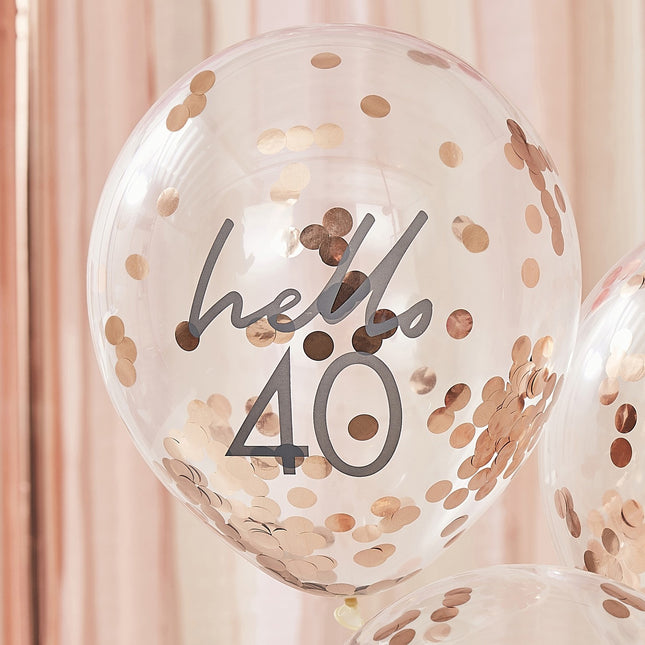 Rose Gold Konfetti Ballons 40 Jahre 30cm 5Stk