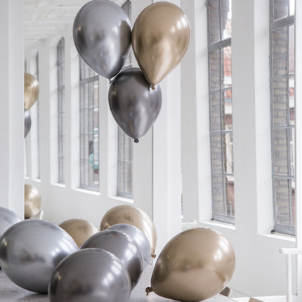Silberne, goldene und anthrazitfarbene Ballons Mix Chrom 33cm 12 Stk.