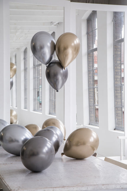Silberne, goldene und anthrazitfarbene Ballons Mix Chrom 33cm 12 Stk.