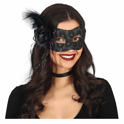 Schwarze Augenmaske Feder
