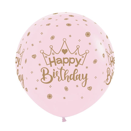 Luftballons Happy Birthday Kronen Pastell Matt Rosa 61cm 3Stk.