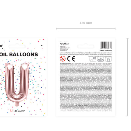 Folienballon Buchstabe U Rose Gold Leer 35cm