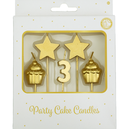 Kerzen 3 Jahre Cupcake Gold 17,5cm