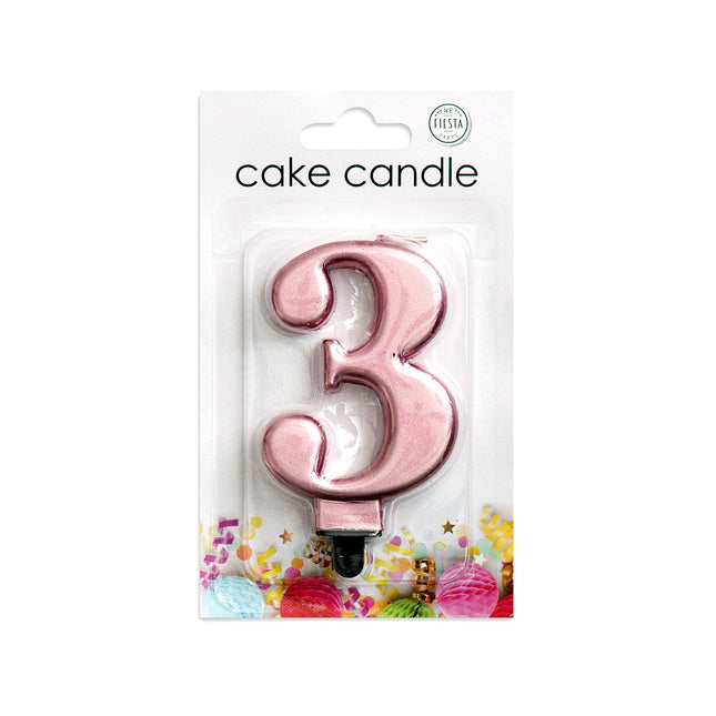 Kerze 3 Jahre Rose Gold Metallic 8cm