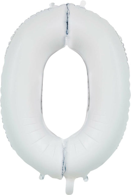 Weißer Zahlenballon 0 Jahr Glanz 86cm