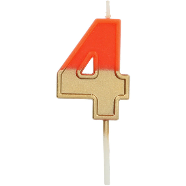 Kerze 4 Jahre Retro Orange 5cm