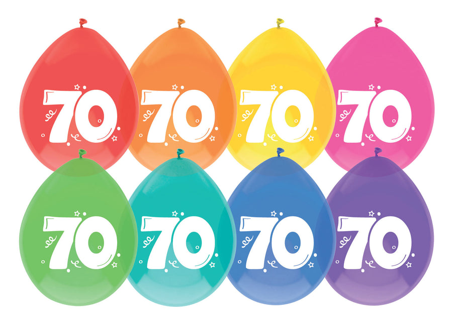 Ballons 70 Jahre Bunt 30cm 8Stück