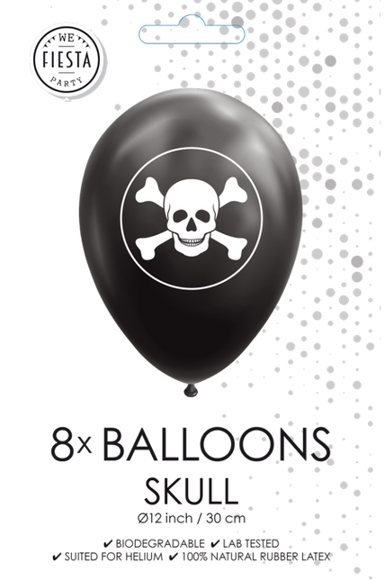 Schwarze Piratenballons 30,5cm 8Stk.