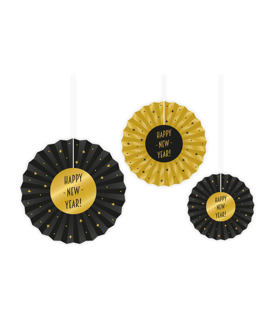 Papierfächer Happy New Year Set 20-40cm 3-teilig