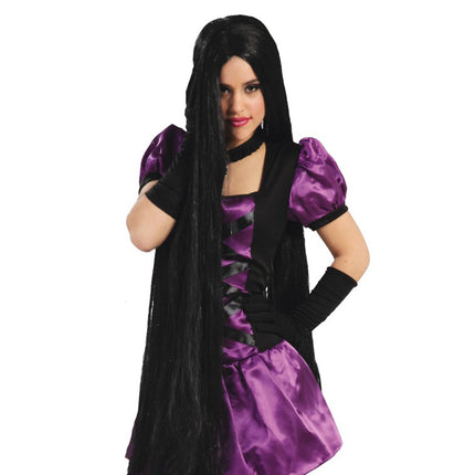 Halloween Perücke Extra langes Haar Schwarz