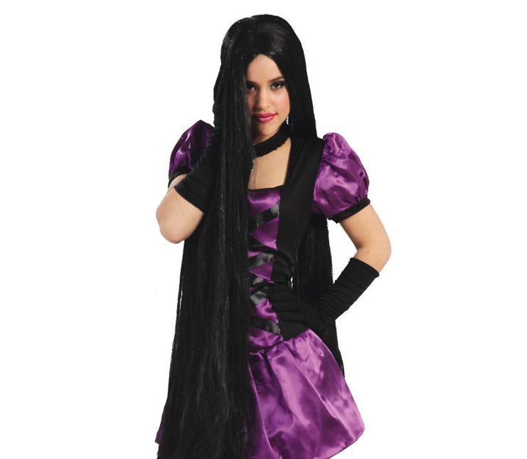 Halloween Perücke Extra langes Haar Schwarz